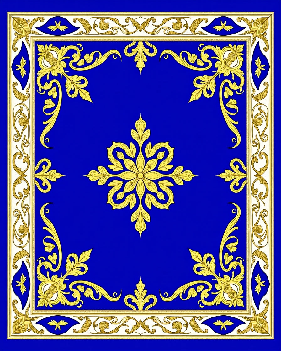 Royal Blue Golden Floral Medallion Rug