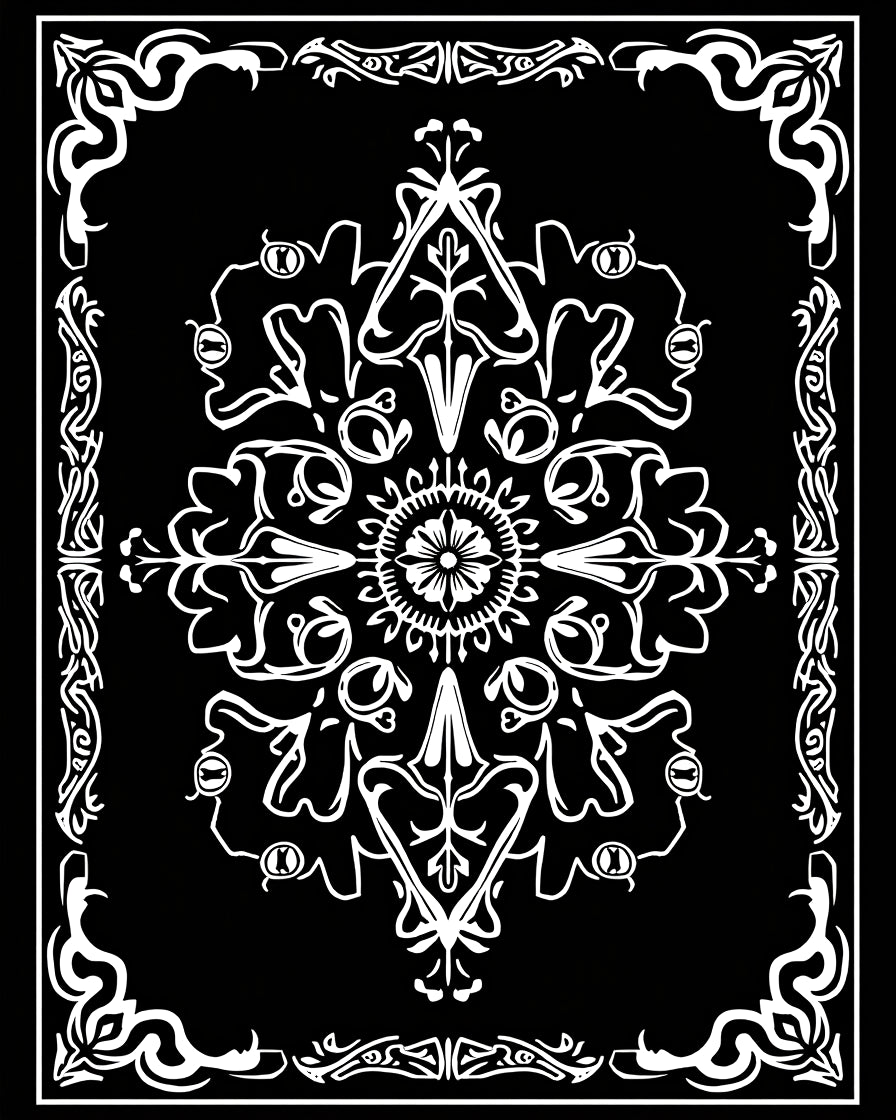 White Art Nouveau Floral Mandala Rug