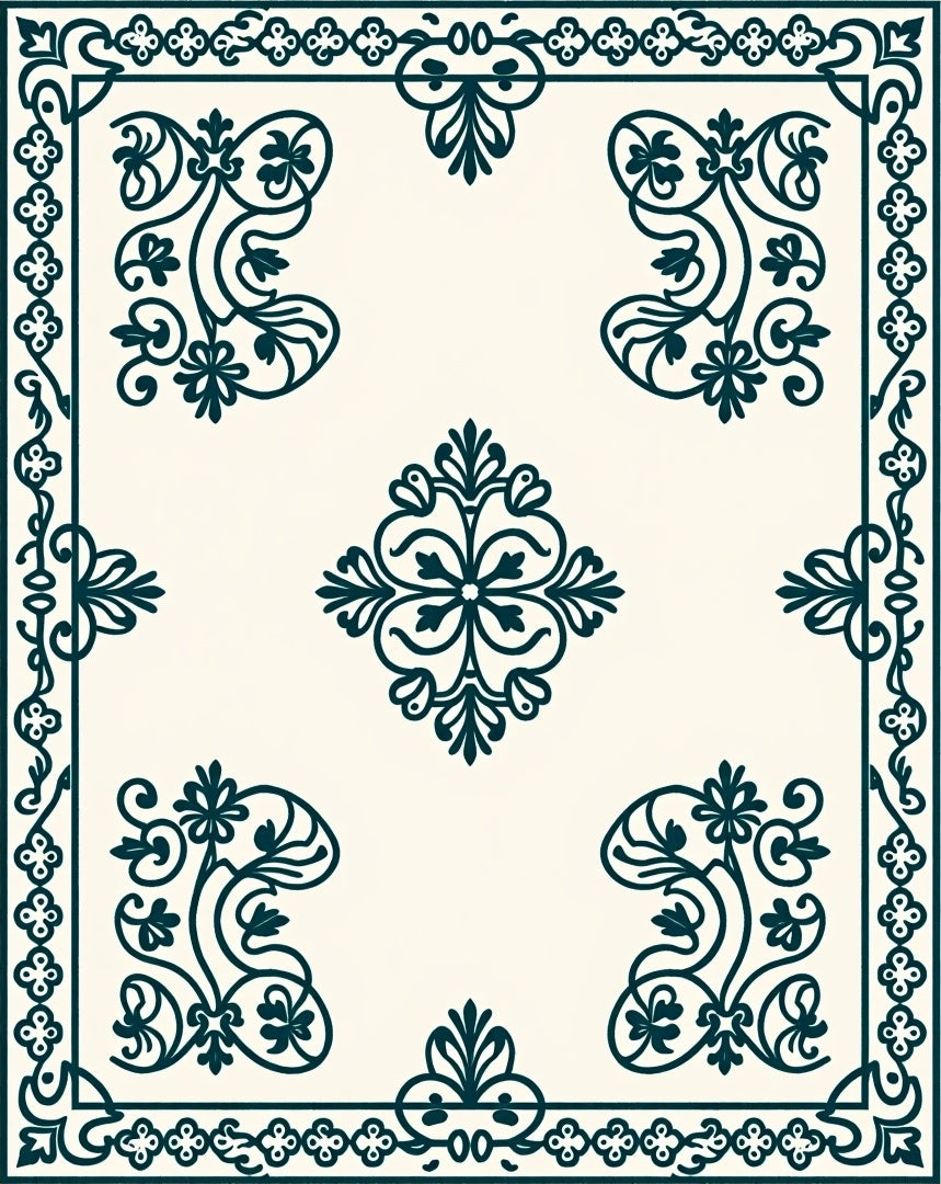 Dark Teal Vintage Floral Square Rug