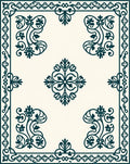 Dark Teal Vintage Floral Square Rug