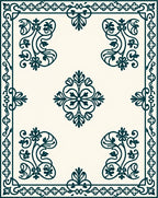 Dark Teal Vintage Floral Square Rug