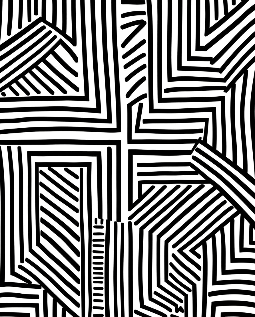 Bold Black White Abstract Rectilinear Art Rug