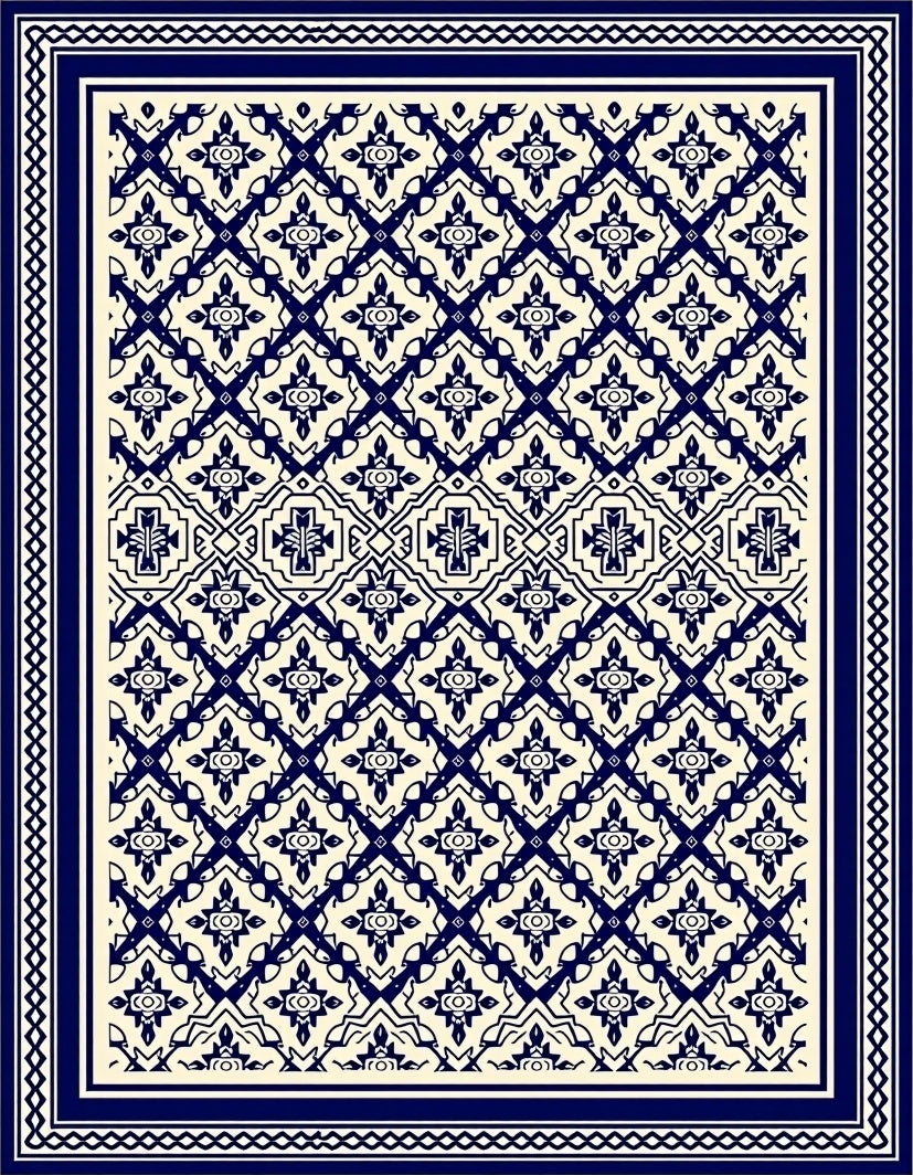 Navy Blue Intricate Geometric Medallion Rug