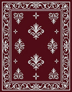 Crimson White Scrollwork Fleur-de-lis Rug