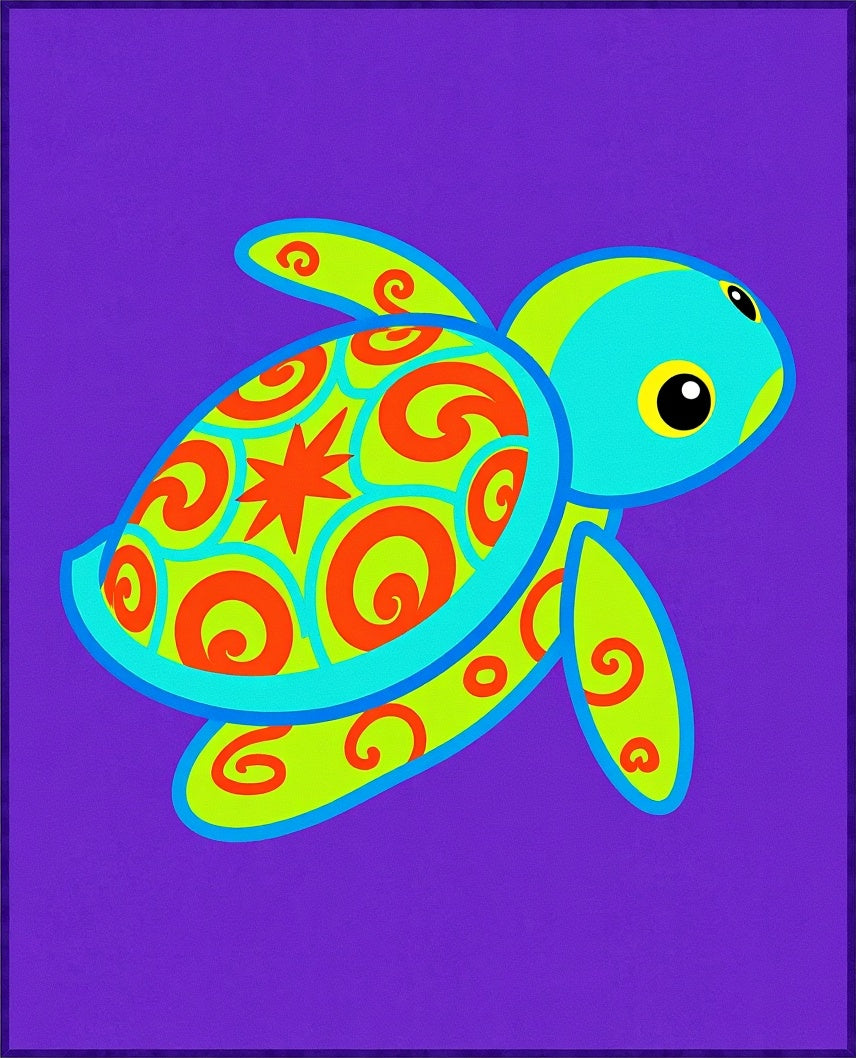 Whimsical Turtle Aqua Orange Swirls Rug