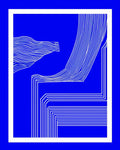 Deep Blue Abstract White Line Art Rug