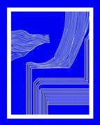 Deep Blue Abstract White Line Art Rug