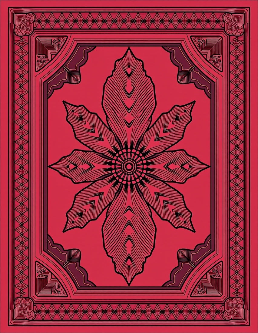 Ornate Red Bloom Border Rug