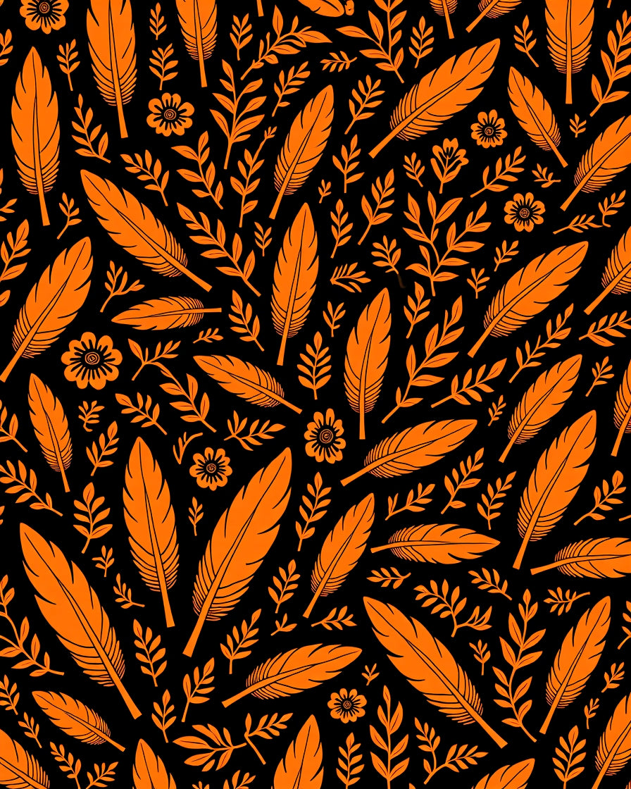 Orange Feather Floral Scatter Rug