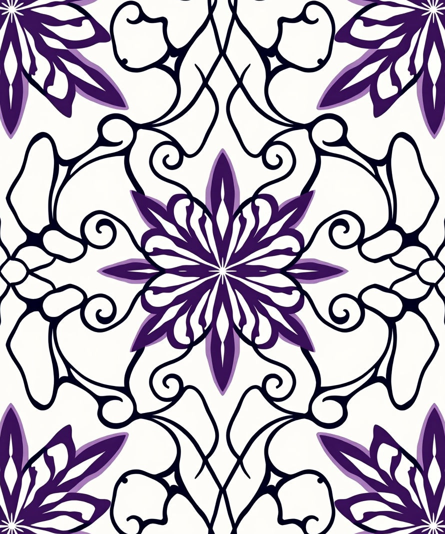 Deep Purple Floral Scrollwork Medallion Rug