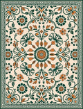 Classic Emerald Orange Floral Medallion Rug