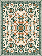 Classic Emerald Orange Floral Medallion Rug