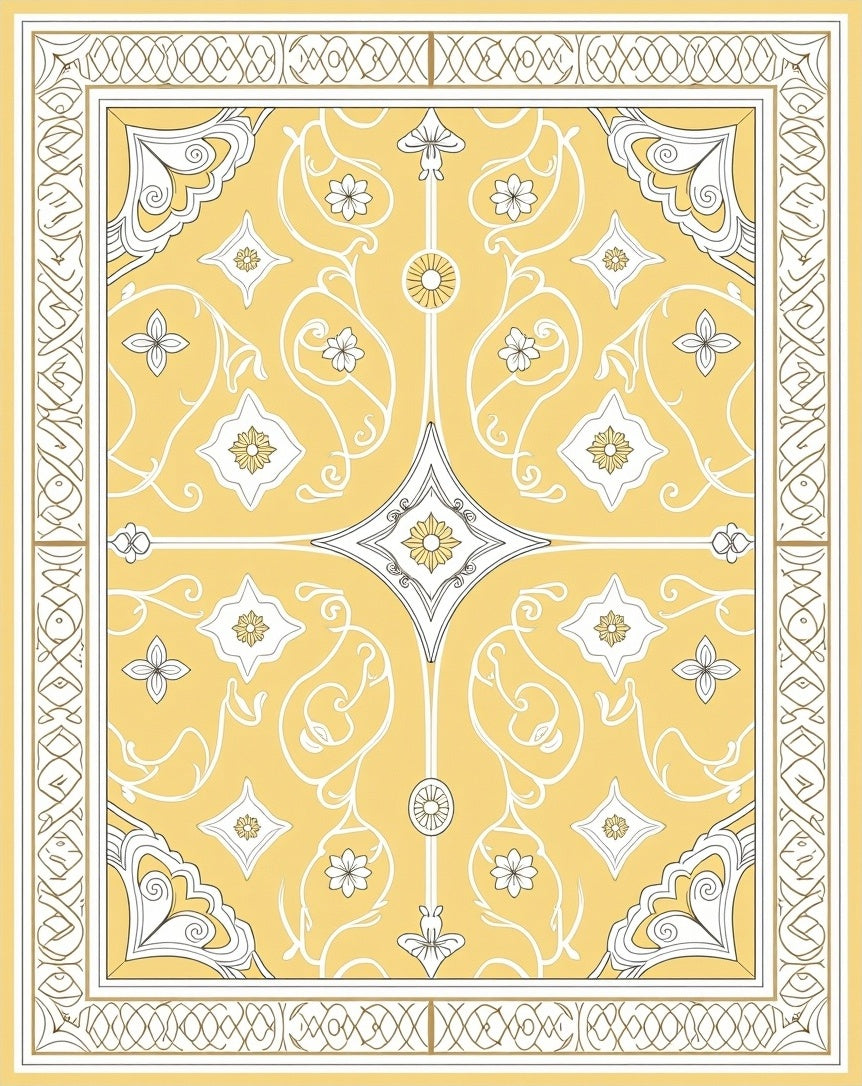 Elegant Yellow Floral Medallion Border Rug