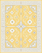 Elegant Yellow Floral Medallion Border Rug