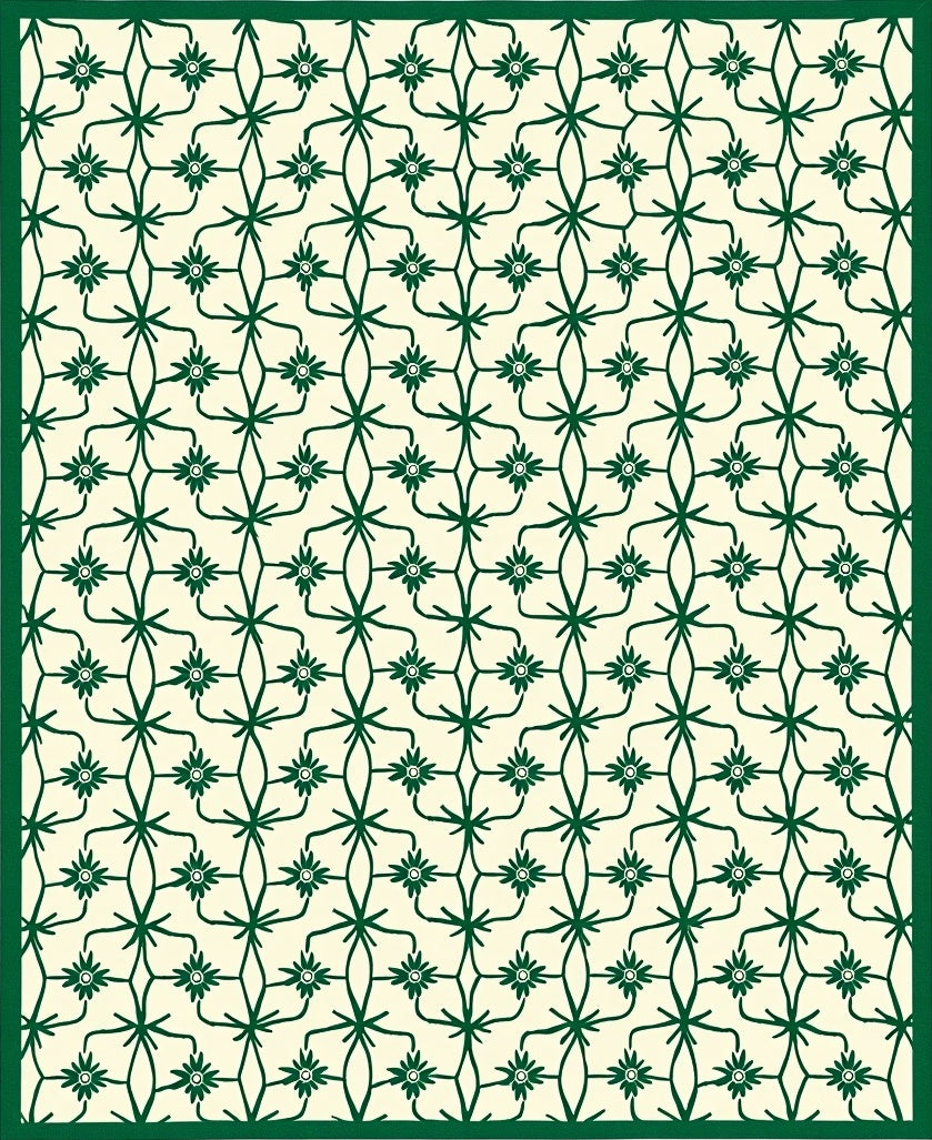 Emerald Floral Lattice With Stars Rug