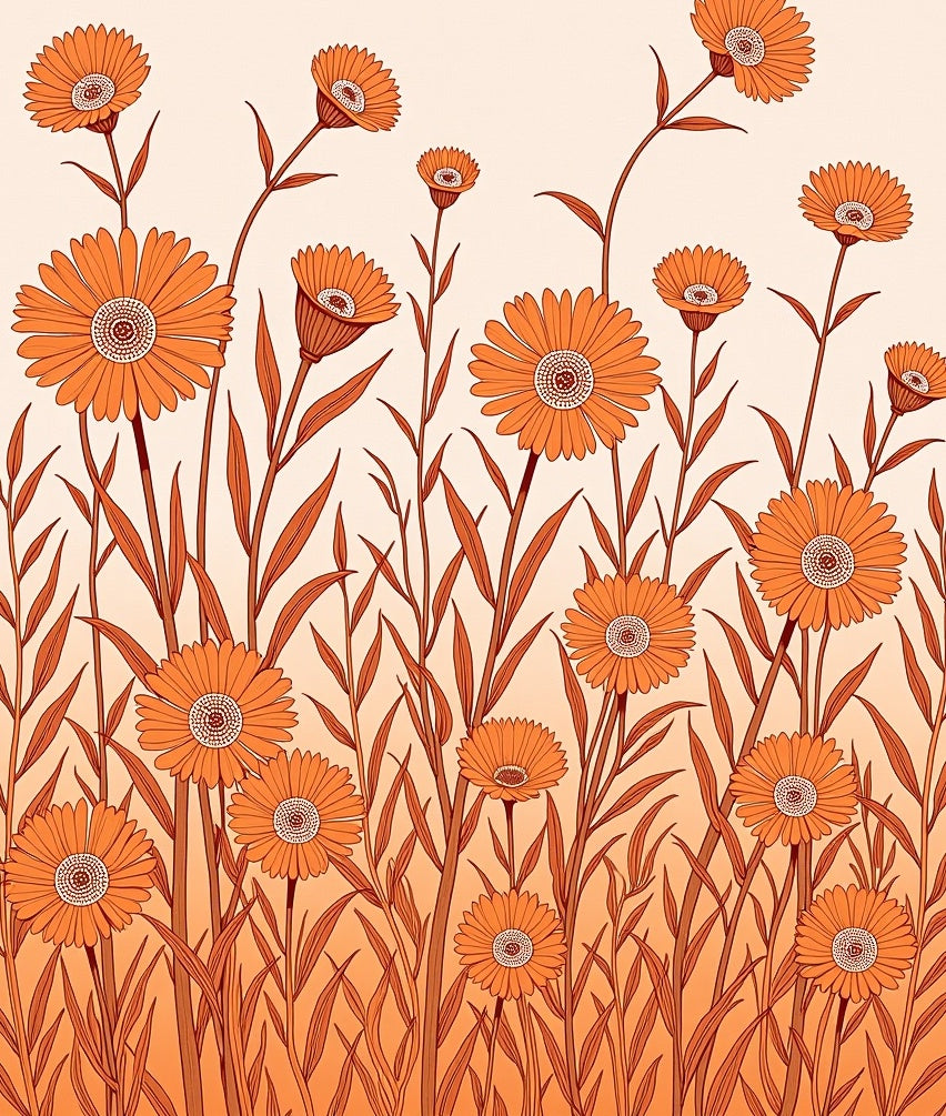 Orange Daisy Meadow Field Rug