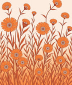 Orange Daisy Meadow Field Rug