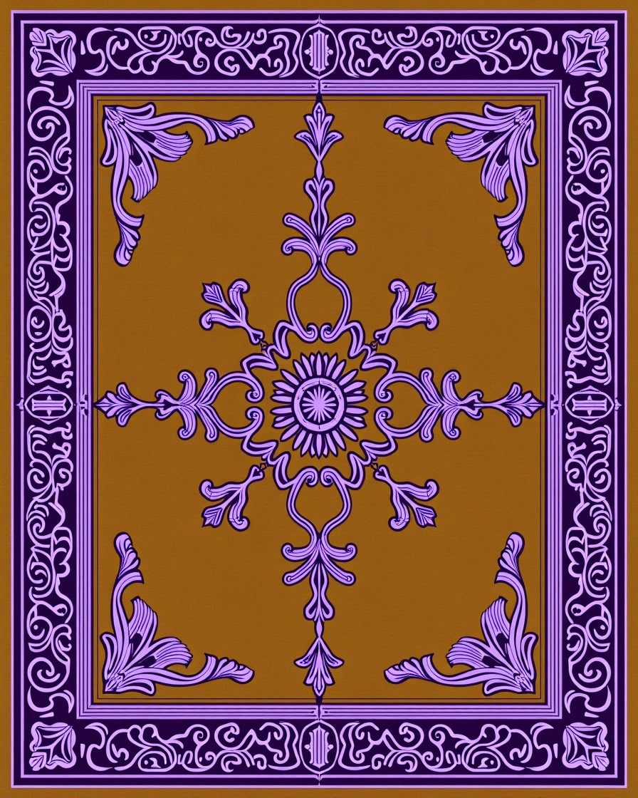 Ornate Violet Golden Blossom Rug
