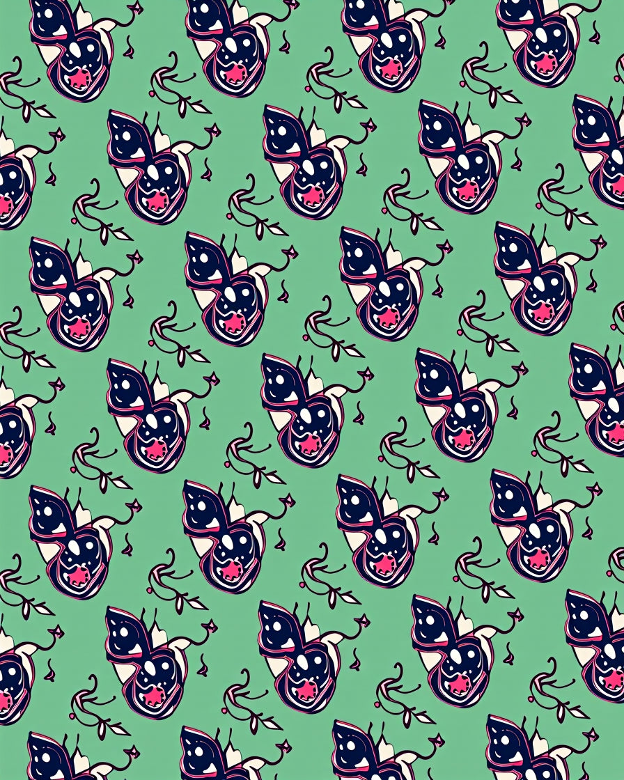Whimsical Cat Faces Mint Green Rug