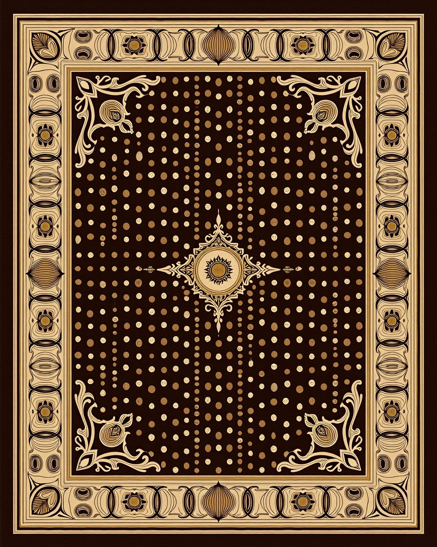 Brown Ochre Polka Dot Border Rug