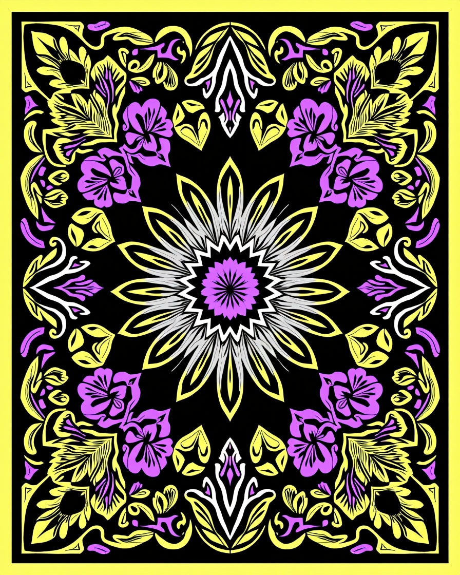 Vibrant Pink Yellow Floral Sunburst Rug