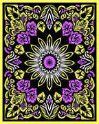 Vibrant Pink Yellow Floral Sunburst Rug