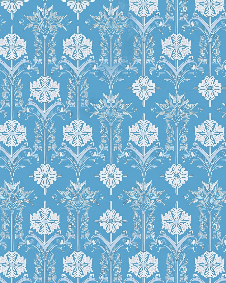 Blue Floral Damask Ornament Rug