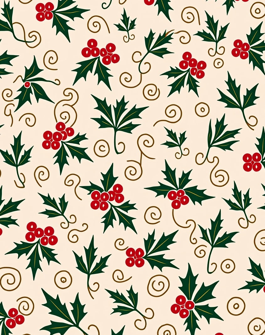 Red Holly Berry Vine Swirls Rug