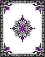 Ornate Purple Black Medallion Border Rug
