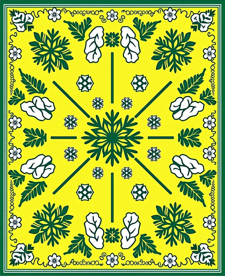 Bright Yellow Green Floral Starburst Rug
