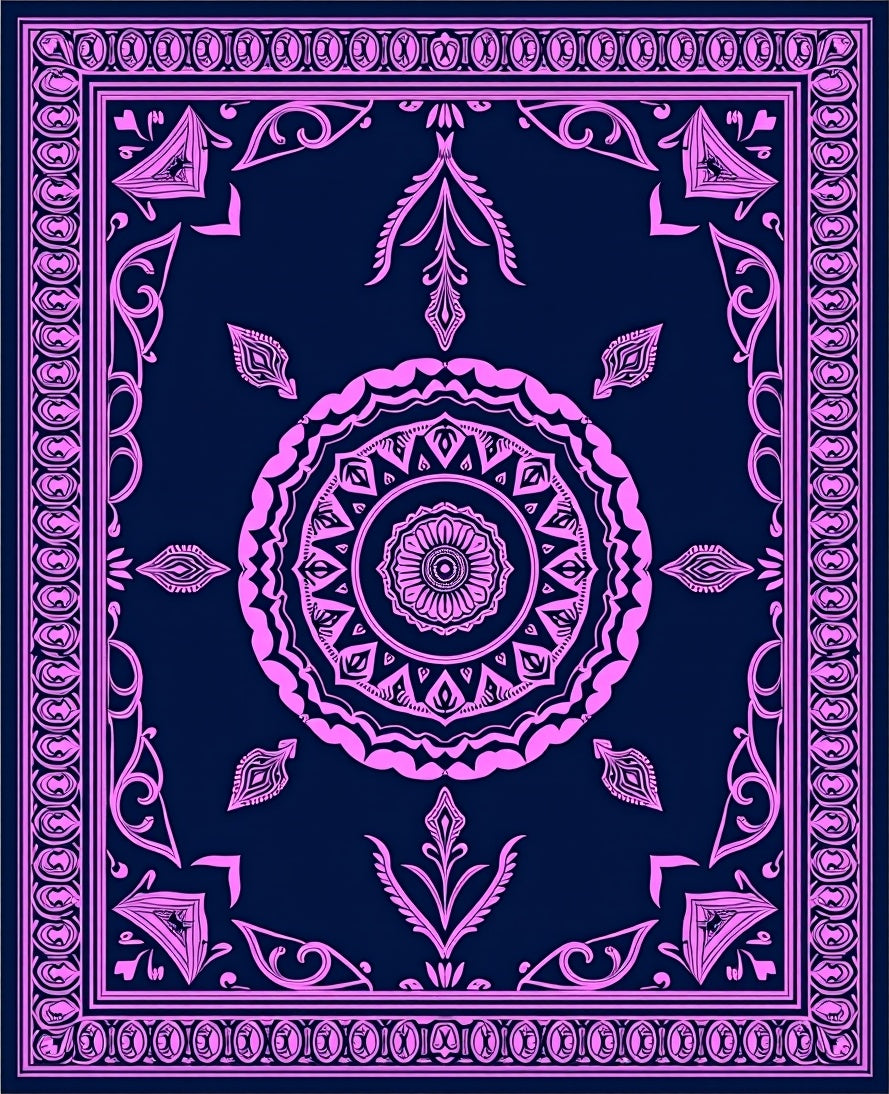 Pink Navy Mandala Floral Border Rug