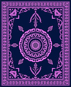 Pink Navy Mandala Floral Border Rug