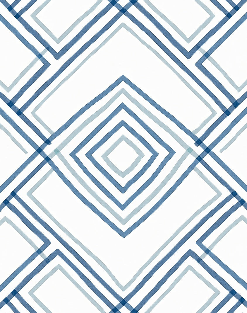Geometric Diamond Blues Lines Rug