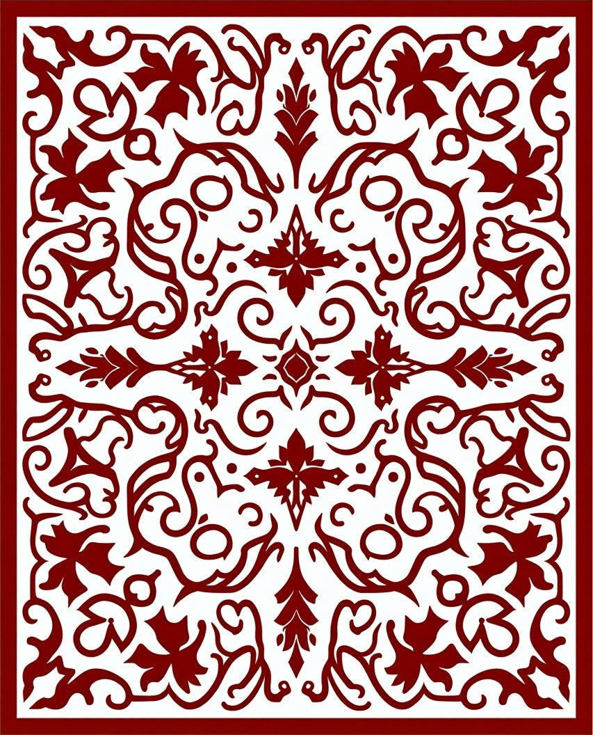 Rich Crimson Vines Medallion Overlay Rug