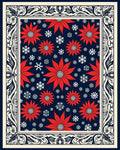 Red Poinsettia Snowflake Navy Border Rug