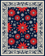 Red Poinsettia Snowflake Navy Border Rug