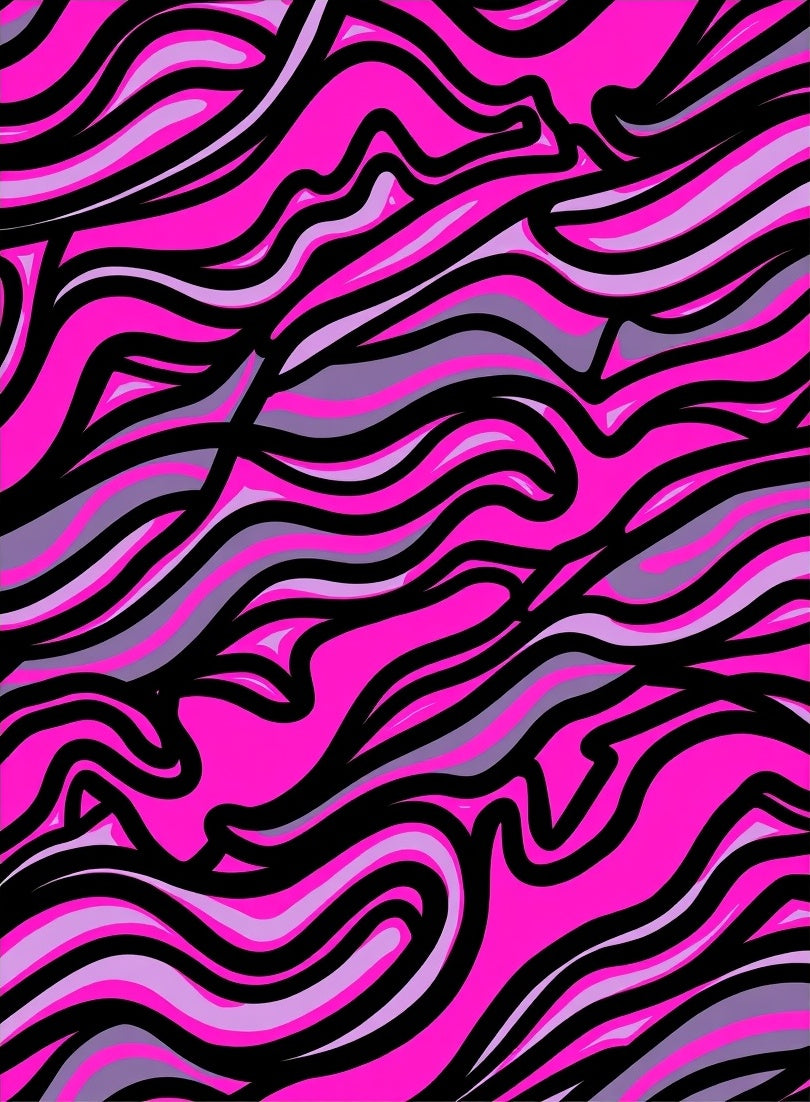 Dynamic Hot Pink Black Striped Waves Rug