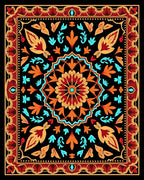 Ornate Red Orange Floral Mandala Rug