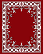 Crimson White Floral Vine Border Rug