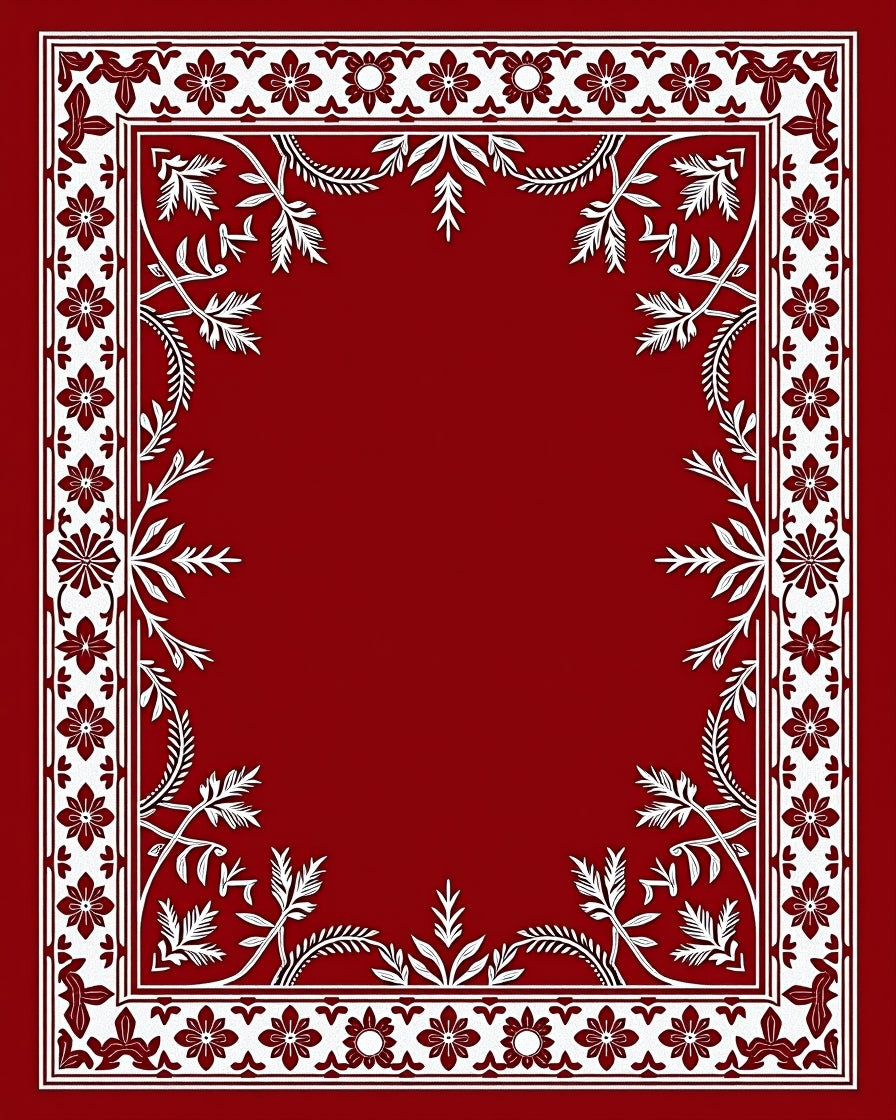 Crimson White Floral Vine Border Rug