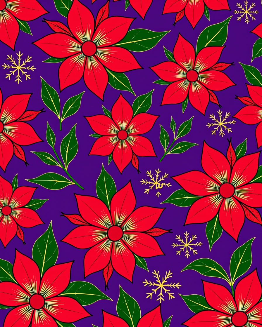 Red Floral Snowflake Purple Background Rug