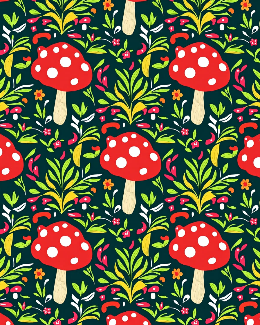 Whimsical Red Mushroom Forest Pattern Rug