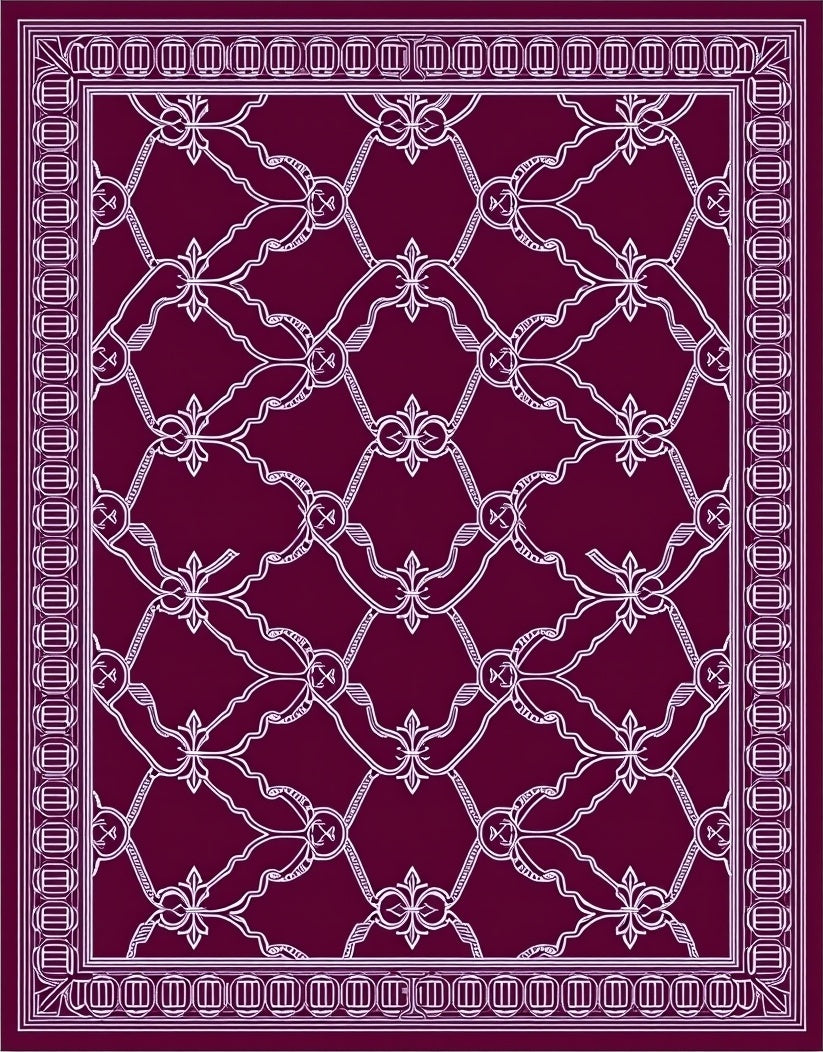 Deep Plum Ornate Lattice Field Rug