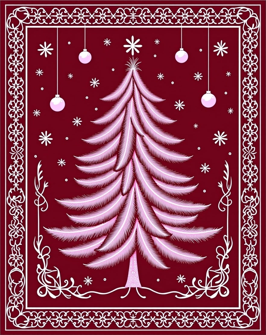 Crimson Feather Christmas Tree Ornaments Rug
