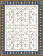Elegant Navy Golden Flourish Border Rug