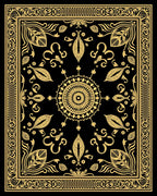 Ornate Black Gold Medallion Border Rug