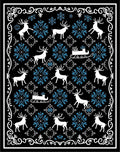 White Reindeer Blue Snowflake Sleigh Black Rug