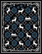 White Reindeer Blue Snowflake Sleigh Black Rug