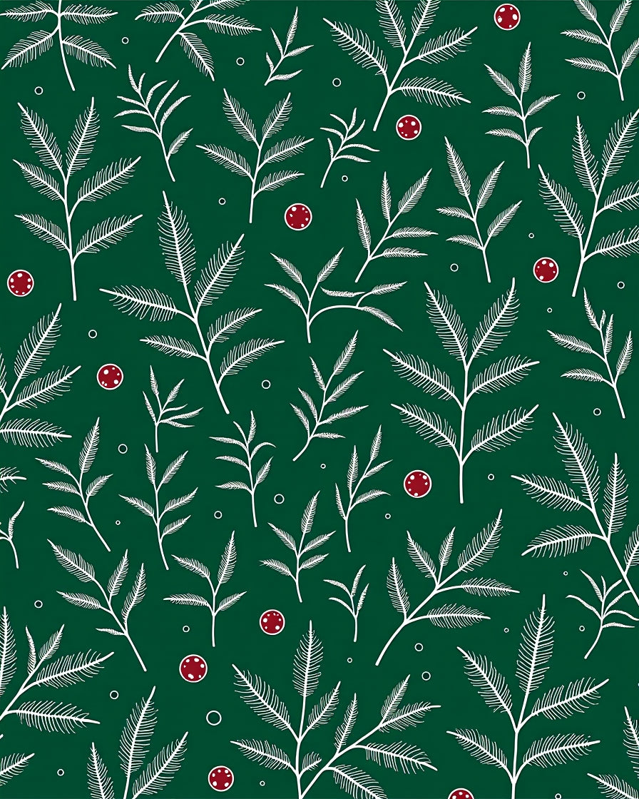 White Fir Branch Red Berry Holiday Rug
