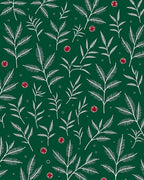 White Fir Branch Red Berry Holiday Rug